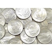 Lot of (10) BU Grade Peace Silver Dollars
