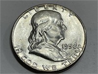 1958 CH BU Franklin Half Dollar