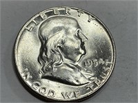 1954 CH BU Franklin Half Dollar