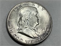 1951 CH BU Franklin Half Dollar