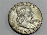 1963 d AU Grade Franklin Half Dollar