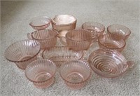 13 pc Pink Glass Items