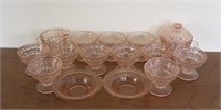 15 pc Set of Pink Glass Items