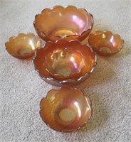 6 pc Amber Carnival Glass Items