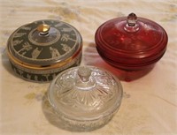 Lot of 3 Covered Glass Candy Dishes (3pcs)