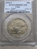1976S silver clad graded half dollar