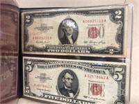 Red seal $2.00 & $5.00 Bills- $5.00 is 1963, $2.00