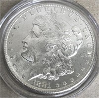 1881 S Morgan silver dollar