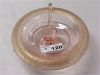Pink Glass Serving Bowl w/ Gold Edge