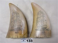 Pair of Reproduction Nautical Scrimshaw Bookends