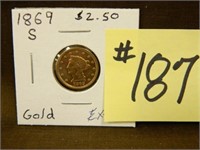 1869s Liberty Head $2.5 Gold Piece EXF-40