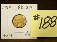 1910 Indian Head $2.5 Gold Piece AU-50