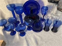 Collection of blue glass table where for dinner