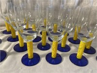 Royal blue and yellow stemware with candle holder
