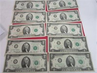 (10) 1976 & 1995 Series $2 Bills