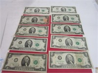 (10) 1976 & 1995 Series $2 Bills