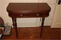 Mahogany Swivel Flip-Top Game Table with Drawer