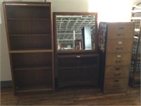 4 pcs. Bookshelves, Mirror & Filing Cabinet