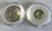 1943 Mercury Dime & 1942 Walking Liberty Half