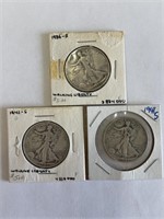 (3) Walking Liberty Half Dollars 1936S, 1941S,