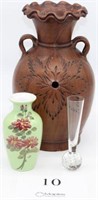 Vases-large brown vase measures 13" tall, painted