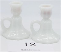 Vintage Milk glass candle holders set of two 5"