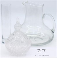Serving ware-crystal dish with lid 6.5" tall by