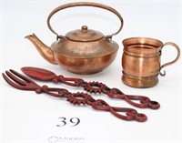 Copper teapot and cup-teapot 7" tall by 9" wide,