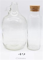 Glass jars-2 pitchers with lids, 1 round jar with