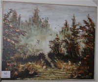 Framed Duck scene painting measures 49" tall by