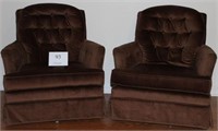 Swivel chairs set of two brown upholestered