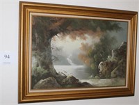 Framed painting measures 32.5" tall by 44" wide