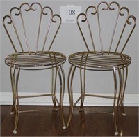 Brass chairs set of two 27.5" tall by 14" wide by