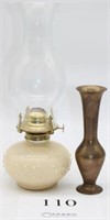 Vintage oil lamp 13" tall, brass vase 7.5" tall,