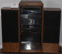 yamaha Stereo system in cabinet with speakers