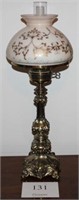Vintage brass lamp with glass globe 27" tall