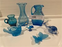 7 Pieces of Blue Art Glass