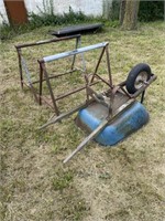 Wheel Barrow, 2 Metal Saw Horses