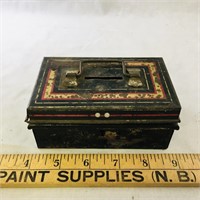 Vintage Tin Coin Bank Box (Missing Key)
