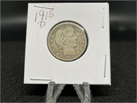 1915 D BARBER SILVER QUARTER