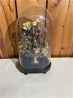 Vintage Flower Arrangement in Glass Dome