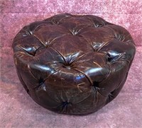 ROUND LEATHER TUFTED OTTOMAN