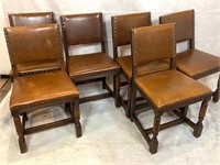 SET OF 6 QUALITY OAK & LEATHER DINING CHAIRS
