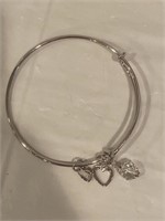 Silver Alex and Ani bracelet heart and open heart