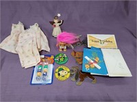 Pins,MIsc Vintage Cards, Doll clothes,dice & more