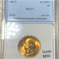 1947-S Washington Sliver Quarter NNC - MS67+