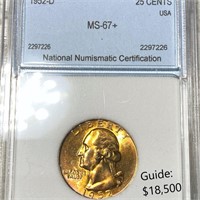 1952-D Washington Silver Quarter NNC - MS67+