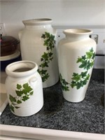 Three pottery pieces with ivy