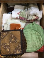 Contents of drawer towels, potholders