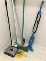 Swifter, broom, vacuum, and two  sweepers
